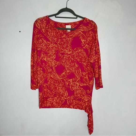 Chicos Size 1 Pink Side Tie Pink Pattern 3/4 Sleeve Top - Picture 1 of 5